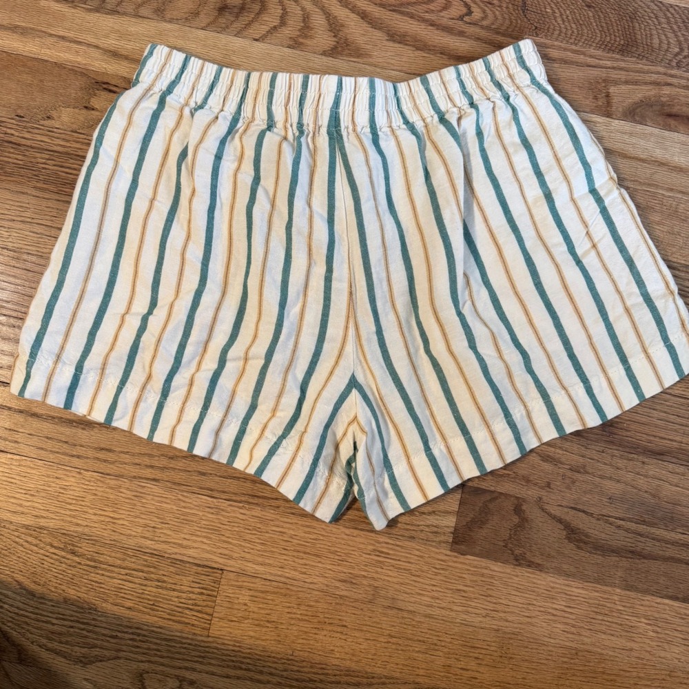 Madewell Striped Linen Blend Pull-On Shorts Teal Yellow White Small CKP454625038 - Picture 2 of 8